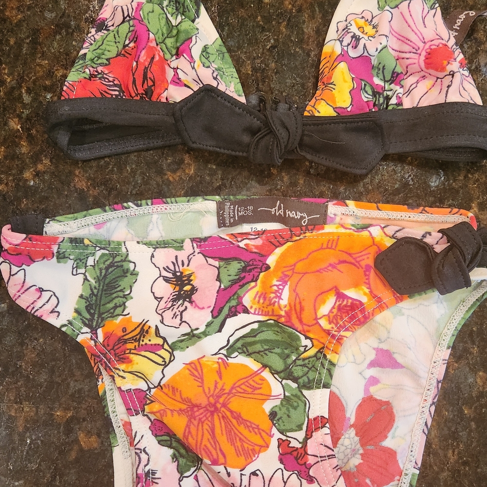 🍉Old Navy Floral Kids Swim Bikini - Black, Pink, Orange, Green